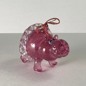 Holiday ornament: pink glass hippo with tutu.