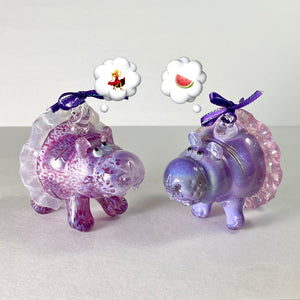 Holiday ornaments: glass hippos