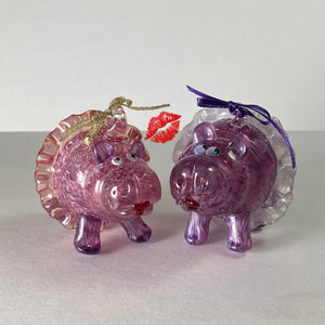 Holiday ornament: glass hippos with tutus