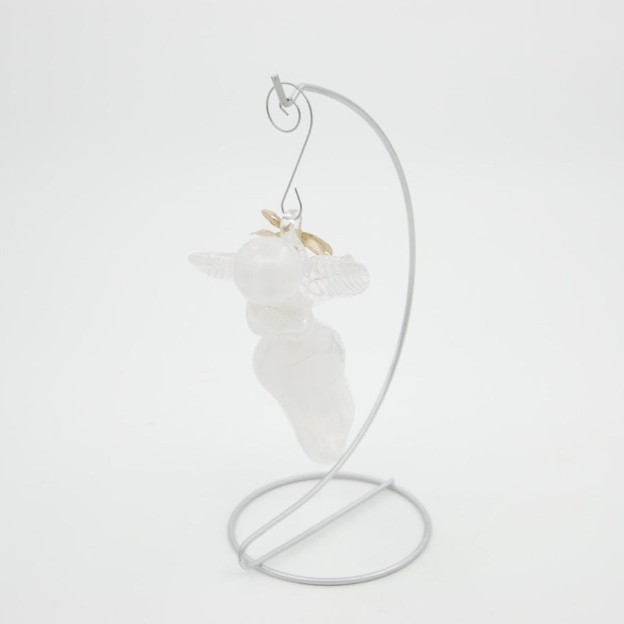 white blown glass angel ornament