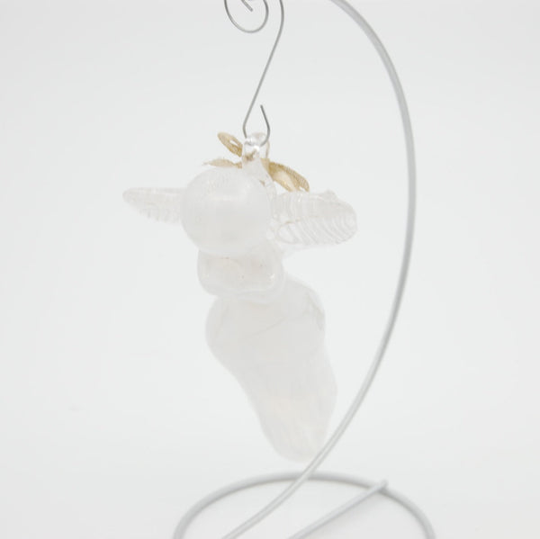 white blown glass angel ornament